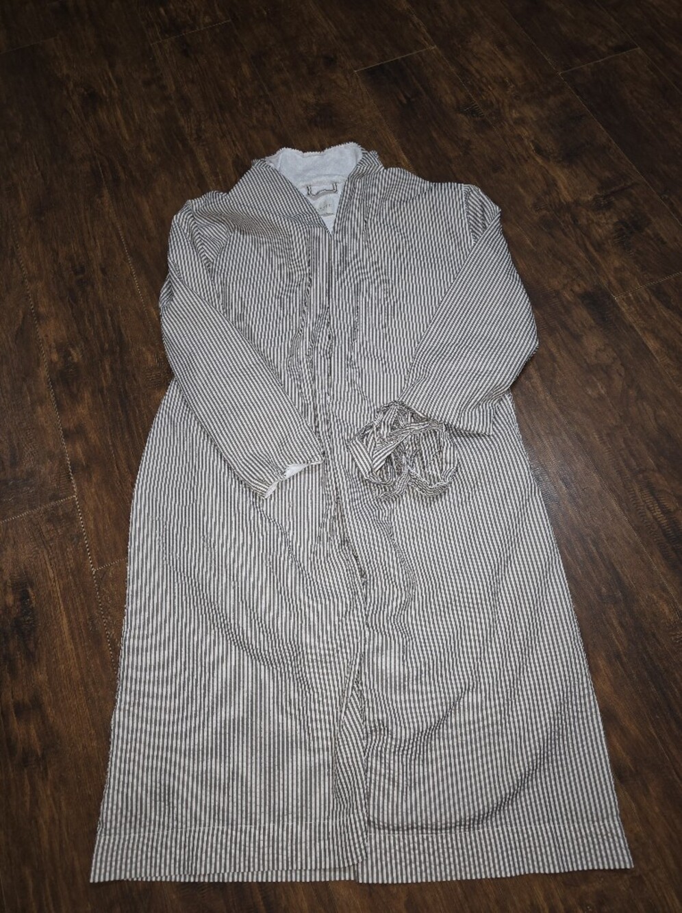 Frette 1860 Luxury Seersucker Spa Hotel Bathrobe Taupe/ White Stripes Size L